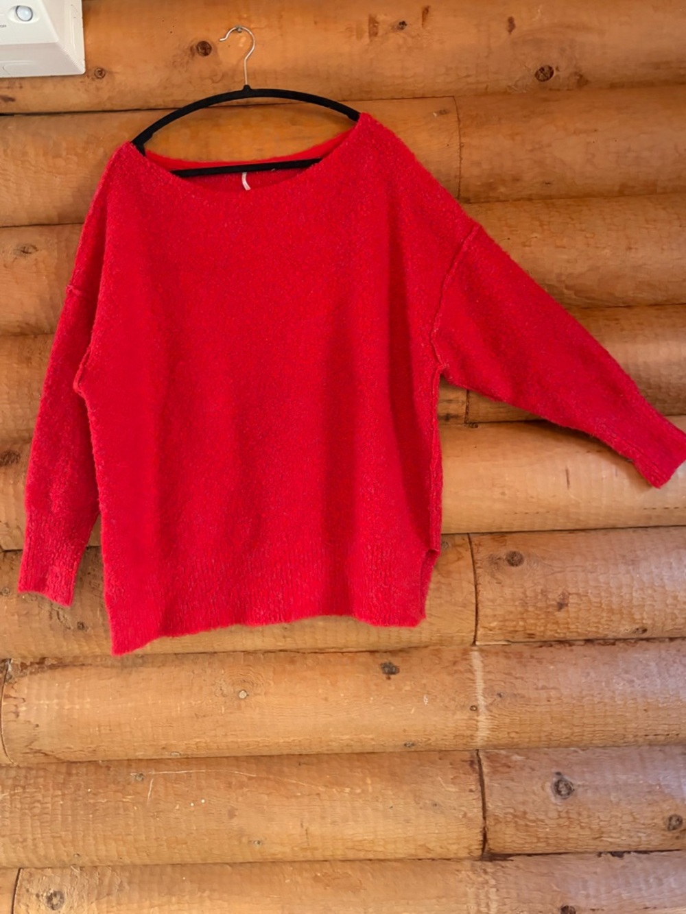 Free People Red Boat Neck Knit Sweater with purple/pink undertone